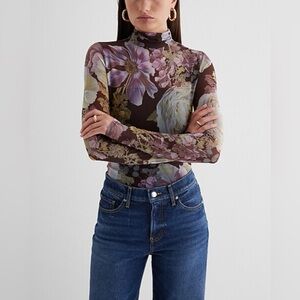 Express Mock Neck Mesh Thong Bodysuit